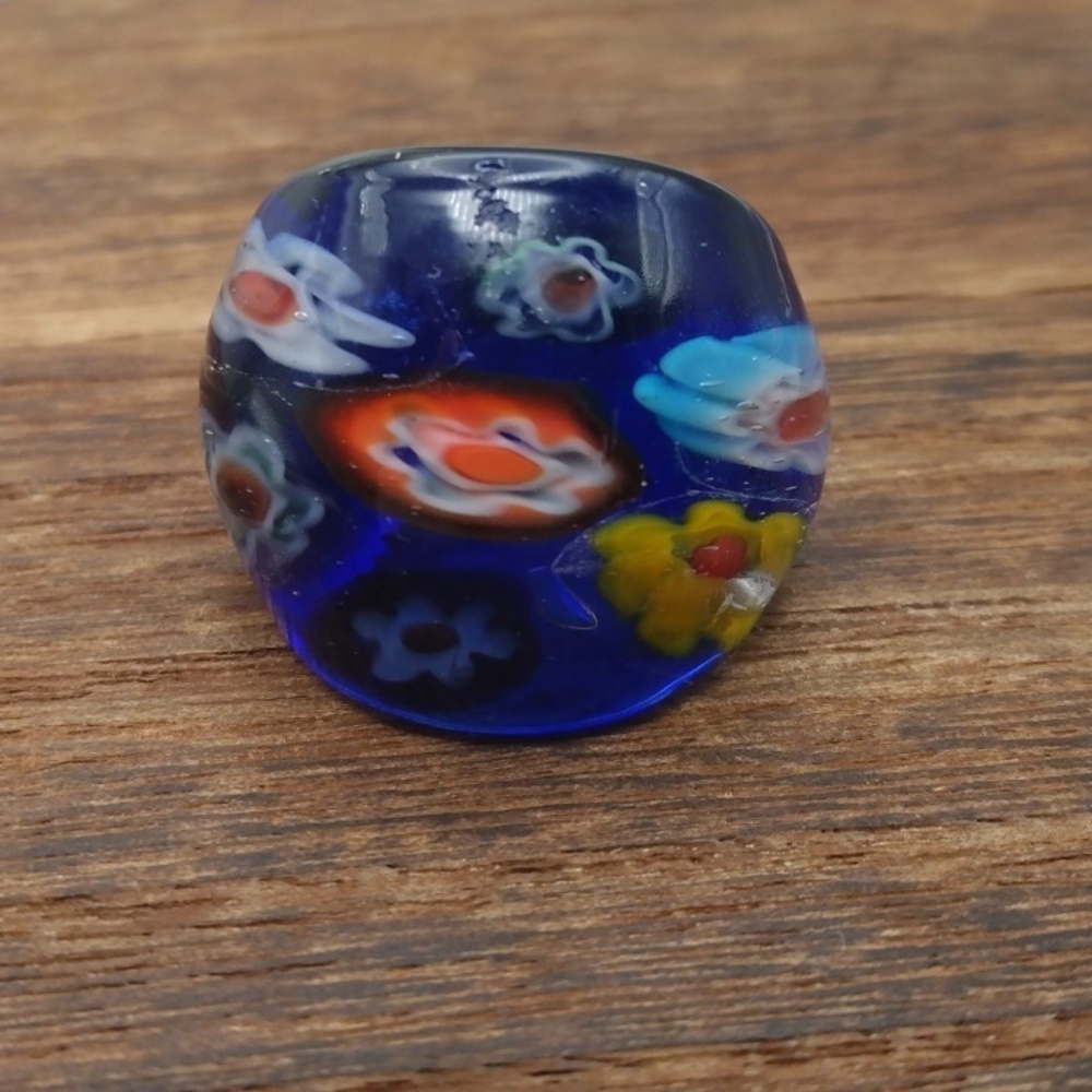 Tropical flower artisan glass ring 6.5 R380